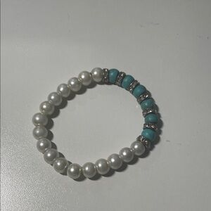 Pearl and Turquoise Beaded Stretch Bracelet